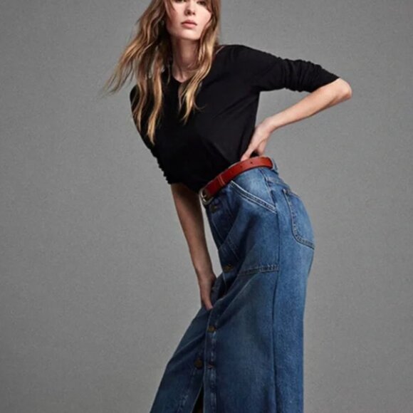 NWT Frame Modern Pocket Midi Denim Skirt Button Front - Picture 3 of 6